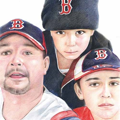 Hand Drawn Colored Pencil Portrait of A Dad with His Two Little Boys with Sport Hats,by myDaVinci - myDaVinci